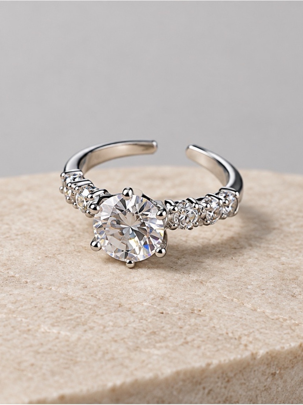 2425-98 NWT 925 Sterling Silver Cubic Zirconia Adjustable Solitaire Ring